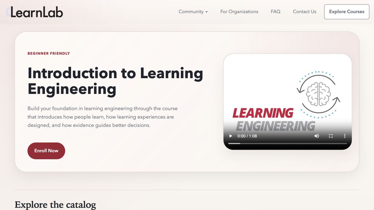 LearnLab’s course catalog introduces a foundation course in learning engineering.